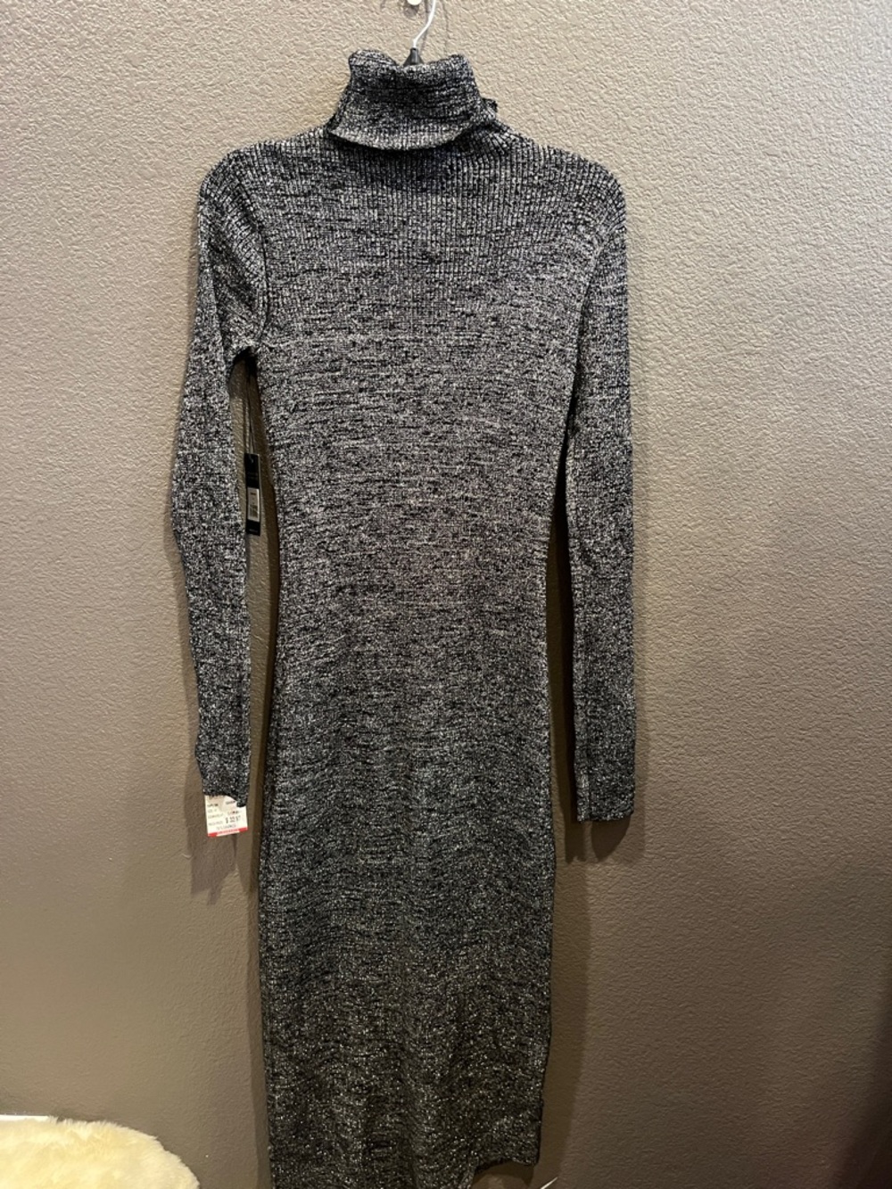 AFRM Gray sparkle Turtleneck Long Sleeve Knit Dress - Picture 3 of 6